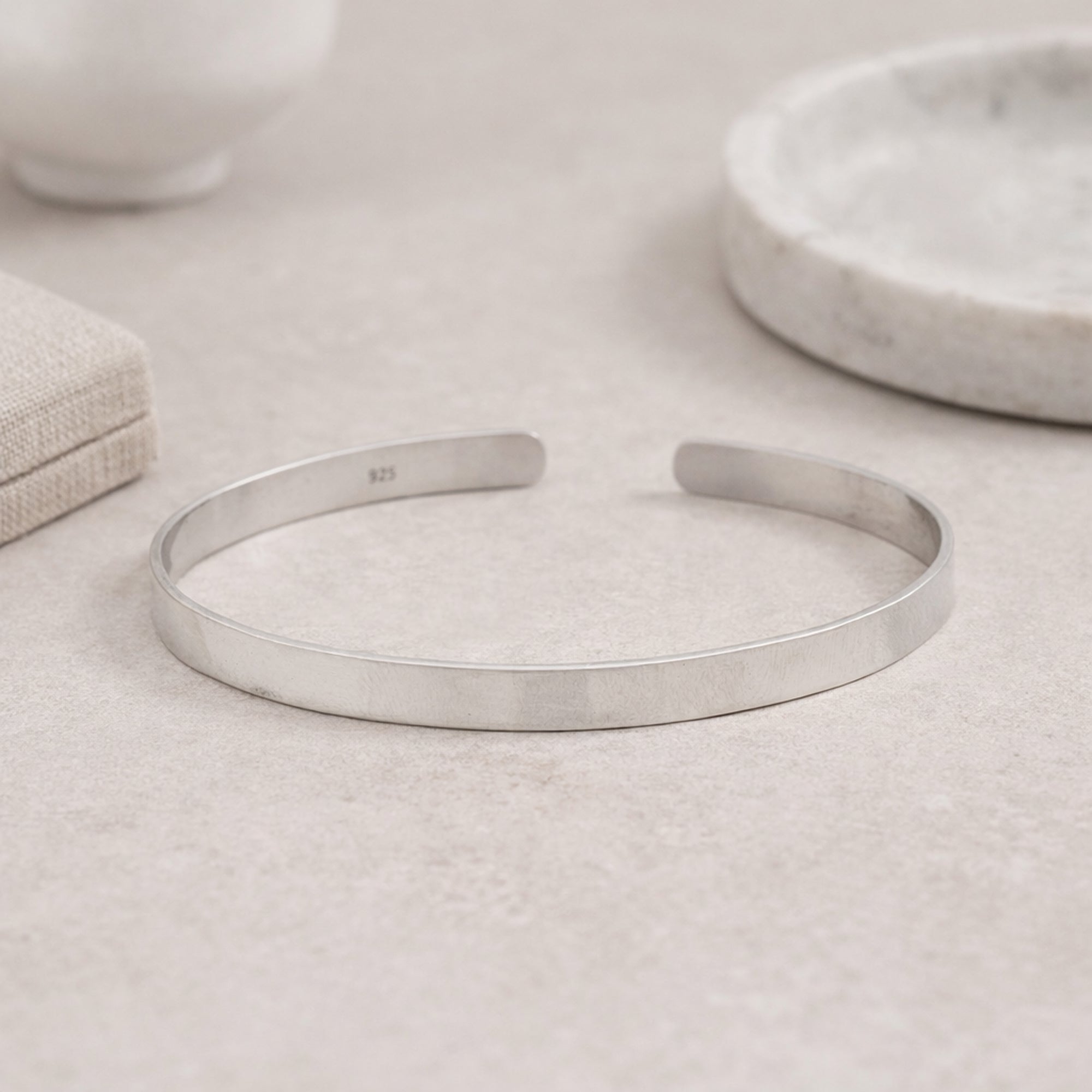925 Sterling Silver Minimal Open Cuff Bracelet for Women
