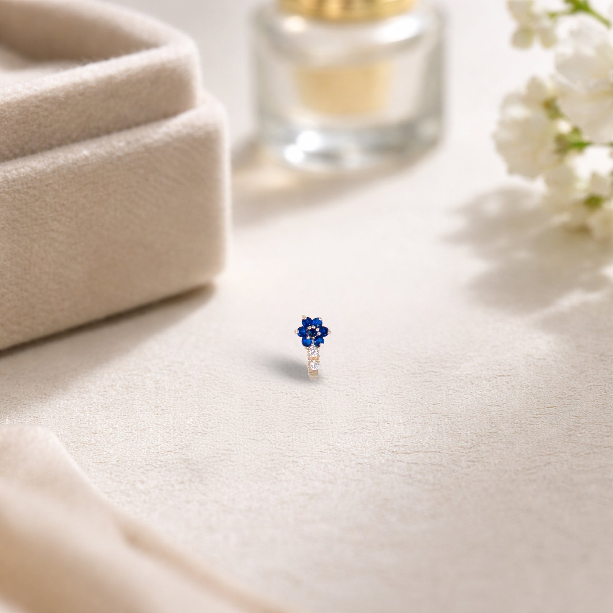 TVISVA JEWELS 925 Sterling Silver Blue Floral Nose Pin for Women with Cubic Zirconia Stones