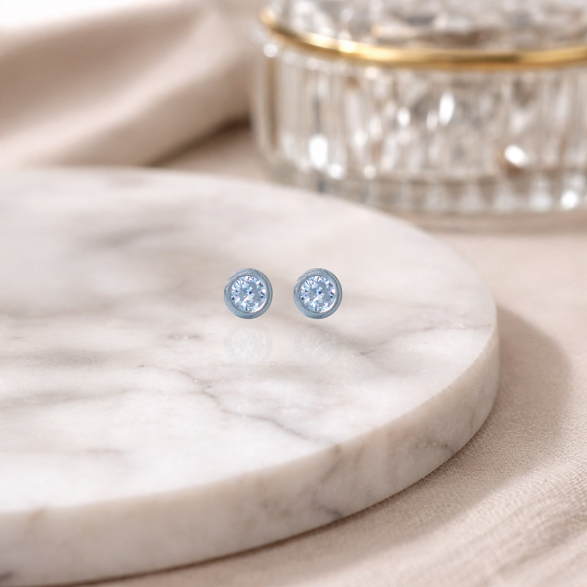 Classic Sterling Silver Round Crystal Stud Earrings