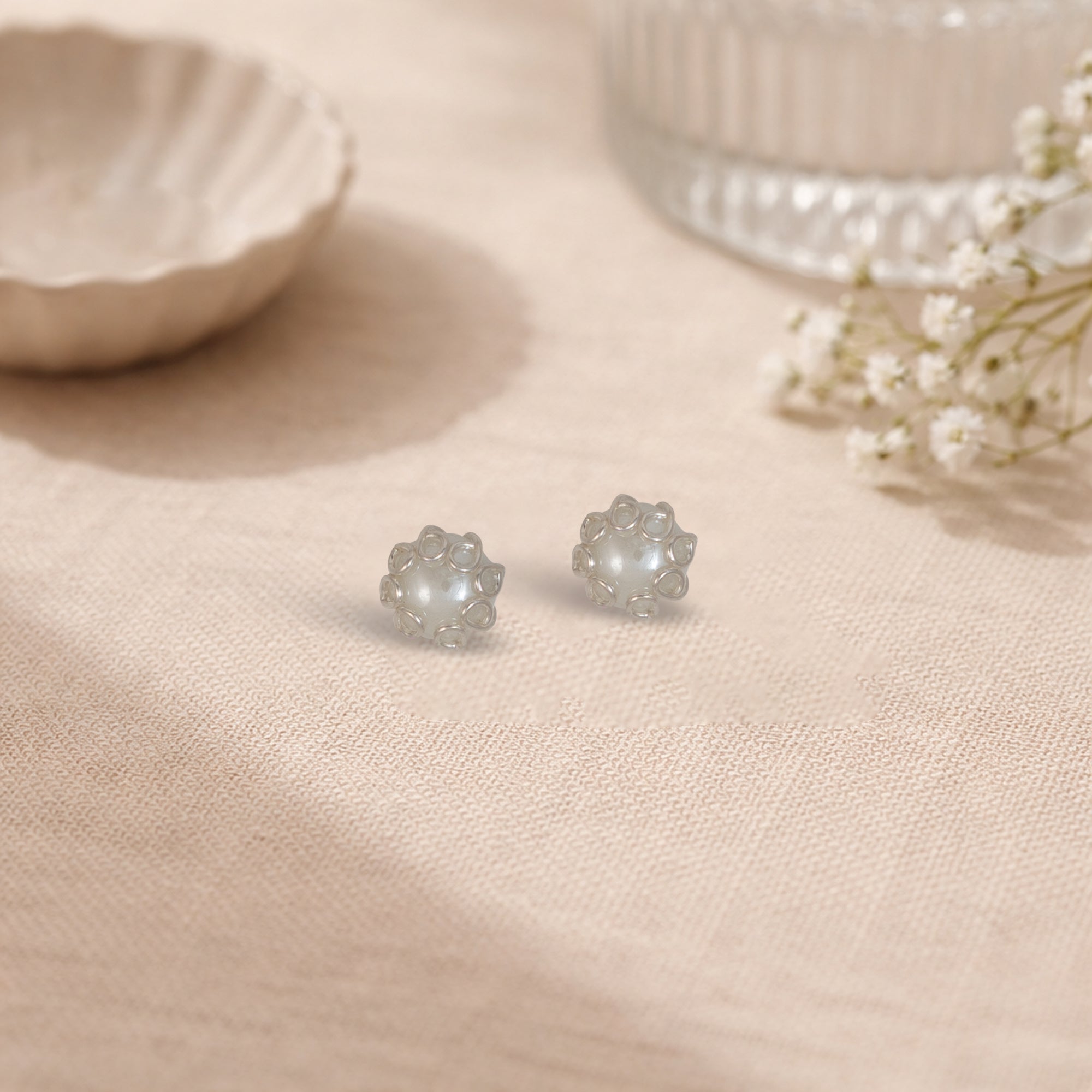 925 Sterling Silver Pearl Floral Stud Earrings | Elegant Cluster Design