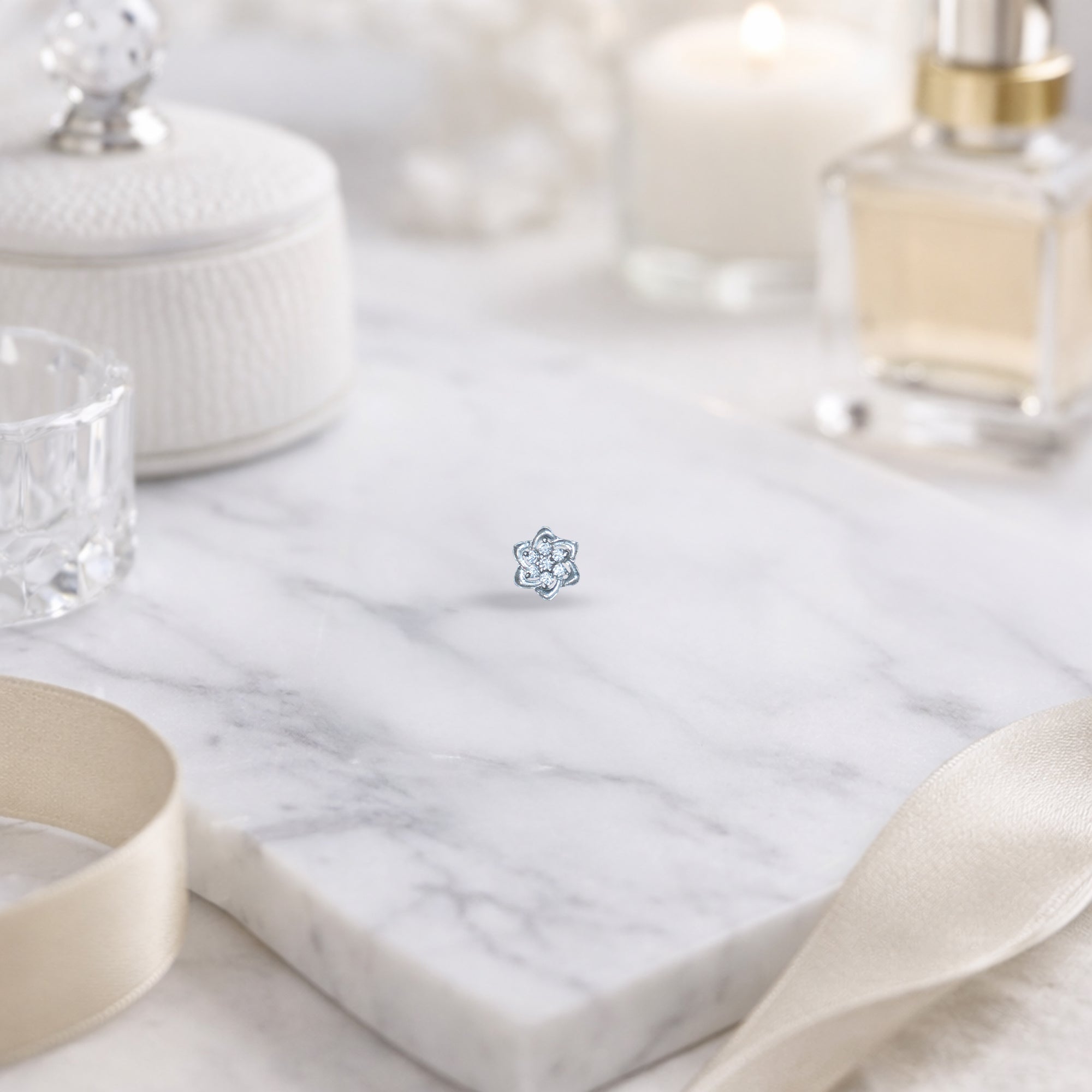 925 Sterling Silver Floral CZ Nose Pin | Elegant Flower Design Nose Stud for Women & Girls