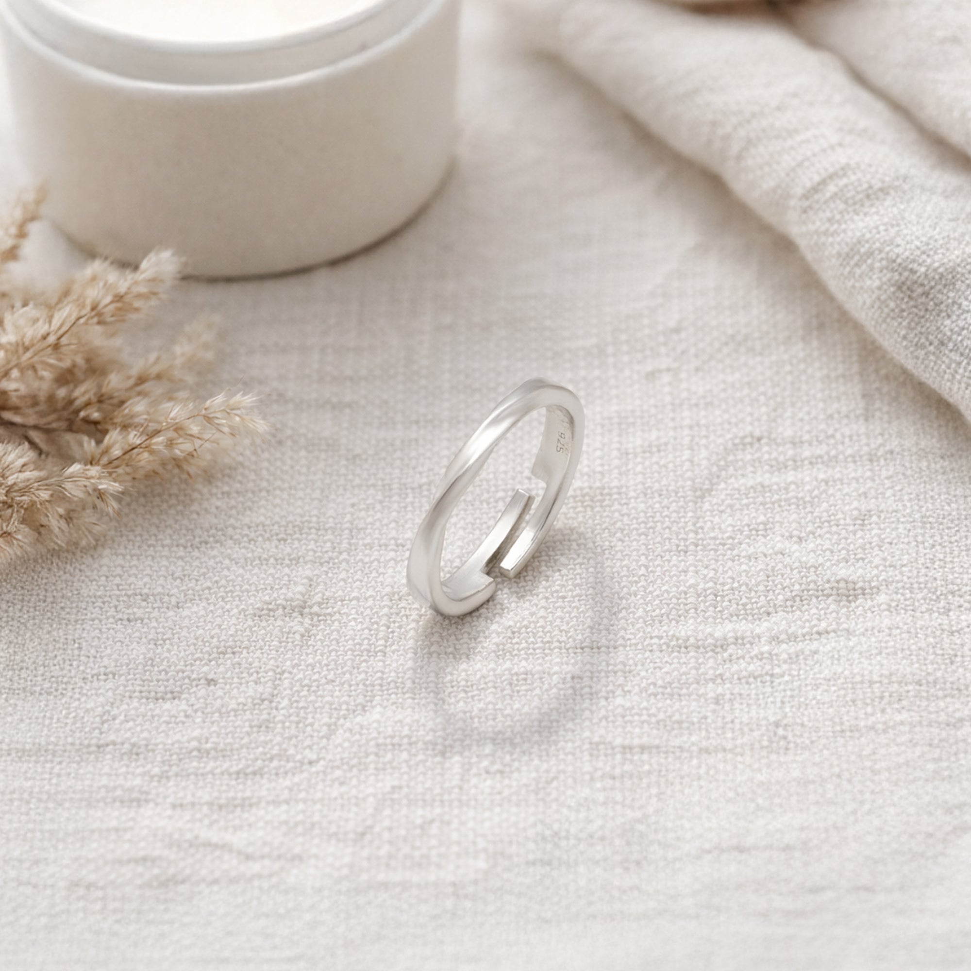 925 Sterling Silver Adjustable Twisted Ring for Women | Minimal Wave Open Band Ring