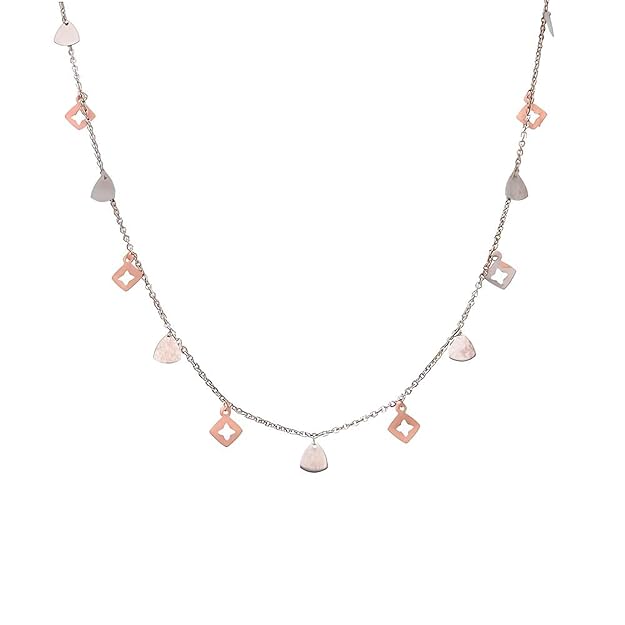 925 Sterling Silver Dual-Tone Square & Triangle Charm Necklace for Women | Rose Gold & Silver Dainty Chain Jewelry