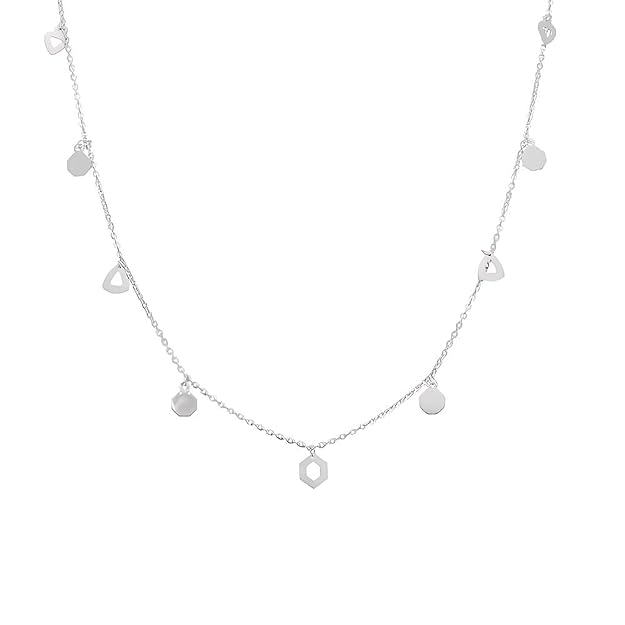 925 Silver Dainty Necklace Featuring Hexagon & Organic Charms – Chic Minimal Jewelry | Unique Geometric Dangling Charms