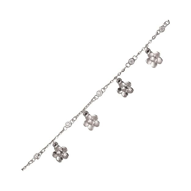 925 Sterling Silver | Flower Charm Bracelet with 3D Floral Drops and Crystal Accents – Elegant and Playful Wristwear