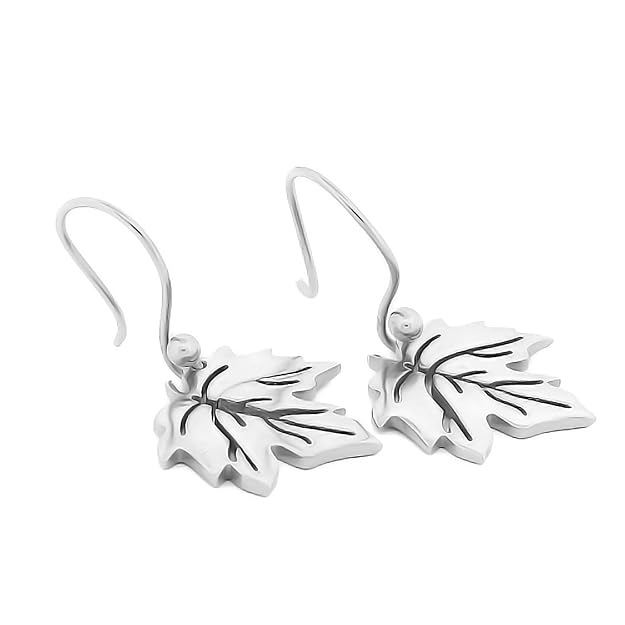 925 Sterling Silver | Dangle Earrings for Women – Intricately Carved Maple Leaf Design with Polished Finish, Lightweight Hook Style Drop Earrings