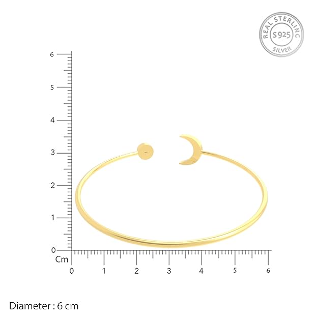 925 Sterling Silver | Gold Plated Open Cuff Bracelet for Women – Crescent Moon and Pearl Tip Design, Minimalist Adjustable Bangle