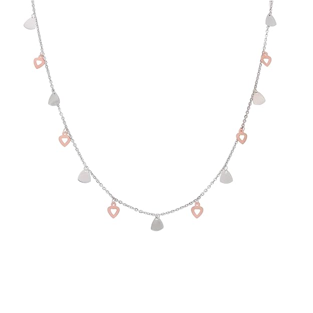925 Sterling Silver Dual-Tone Heart Pendant Necklace for Women and Girls | Rose Gold & Silver Dainty Chain Jewelry