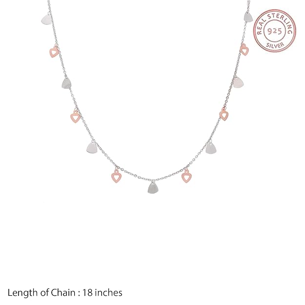925 Sterling Silver Dual-Tone Heart Pendant Necklace for Women and Girls | Rose Gold & Silver Dainty Chain Jewelry