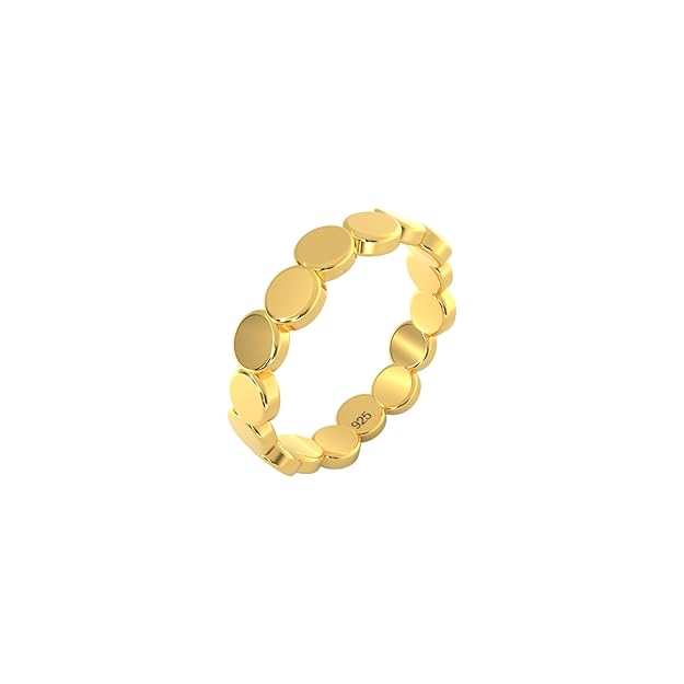 925 Sterling Silver Gold Plated Ring for Women – Polished Disc Band Design, Minimalist Lightweight [Size-13, Adjustable]