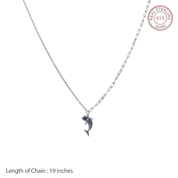 Ocean Theme Chain Jewellery 925 Sterling Silver Dolphin Pendant Necklace for Women & Girls