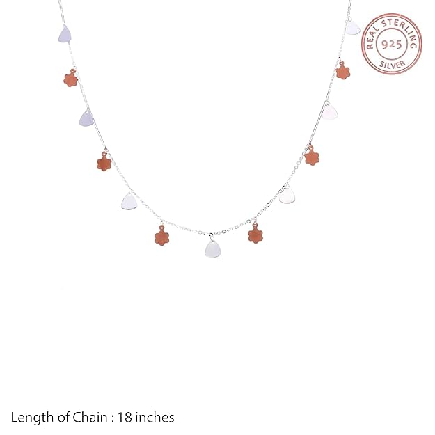 925 Sterling Silver Dual-Tone Flower Charm Necklace for Women and Girls | Rose Gold & Silver Heart Pendant Chain
