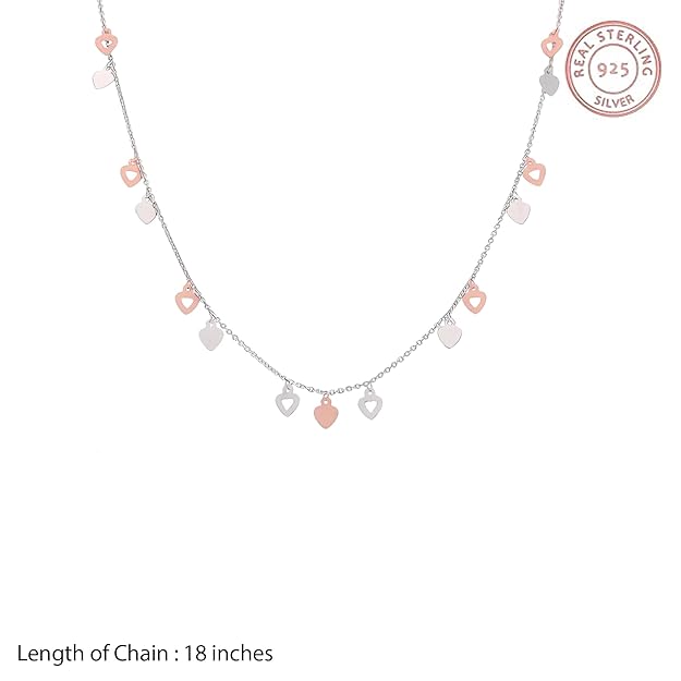 Delicate Heart Charm Necklace in Rose Gold and Silver | 925 Silver Chain for Modern Elegance