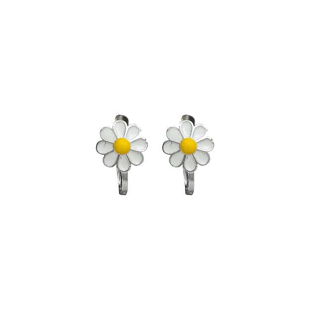 Sterling Silver Daisy Flower Earrings – White Petal & Yellow Center Enamel Jewellery for Women & Girls