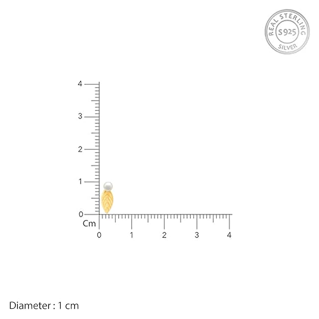 925 Sterling Silver | Gold Plated Leaf Stud Earrings for Women – Textured Drop Design with White Pearl Accent, Lightweight Elegant Jewelry