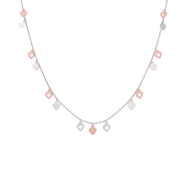 Delicate Heart Charm Necklace in Rose Gold and Silver | 925 Silver Chain for Modern Elegance