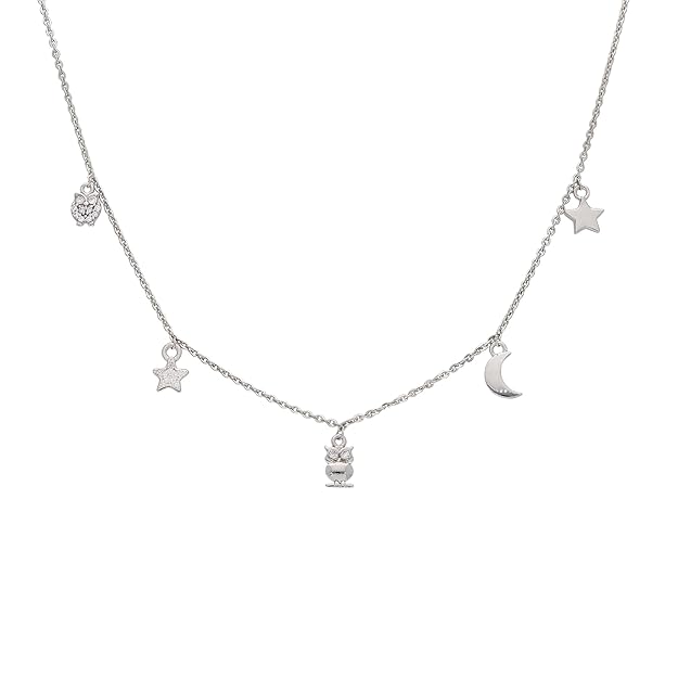Dainty 925 Silver Chain Necklace with Celestial Charms – Moon, Star & Owl Pendant for Women