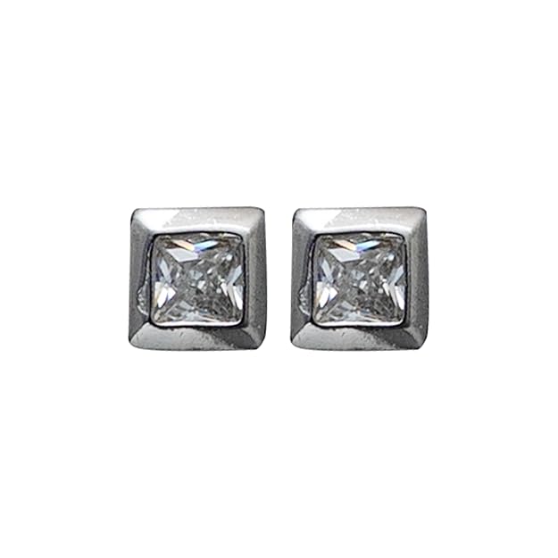 Sterling Silver Princess Cut CZ Stud Earrings for Women – Hypoallergenic Square Cubic Zirconia Earrings – Classic Silver Stud Jewelryr, Gift for Her