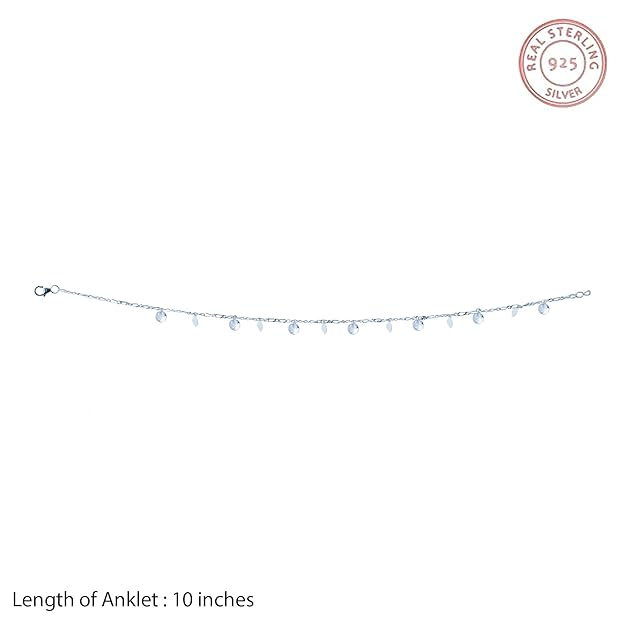 Elegant Sterling Silver Anklet with Dangling Charms