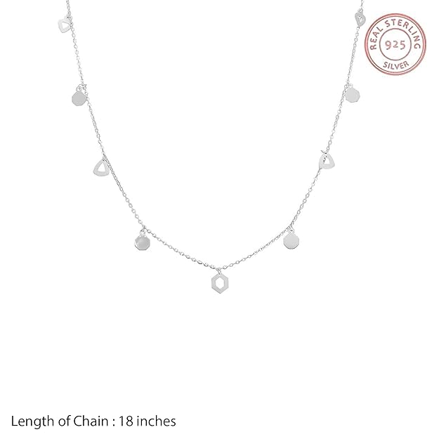 925 Silver Dainty Necklace Featuring Hexagon & Organic Charms – Chic Minimal Jewelry | Unique Geometric Dangling Charms