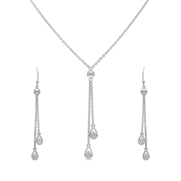 925 Sterling Silver Jewelry Set with Polished Ball Pendant Necklace and Long Dual-Strand Chain Drop Earrings – Lightweight and Elegant Design for Daily to Occasion Wear