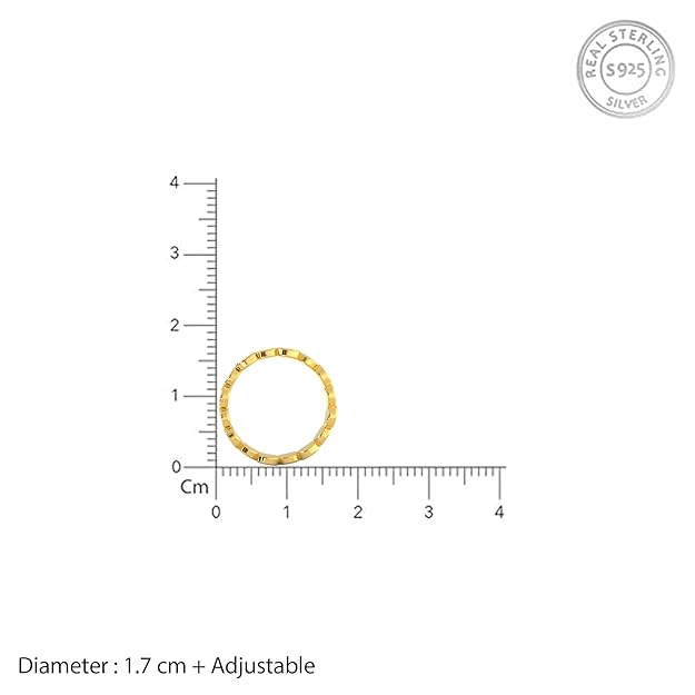 925 Sterling Silver Gold Plated Ring for Women – Polished Disc Band Design, Minimalist Lightweight [Size-13, Adjustable]