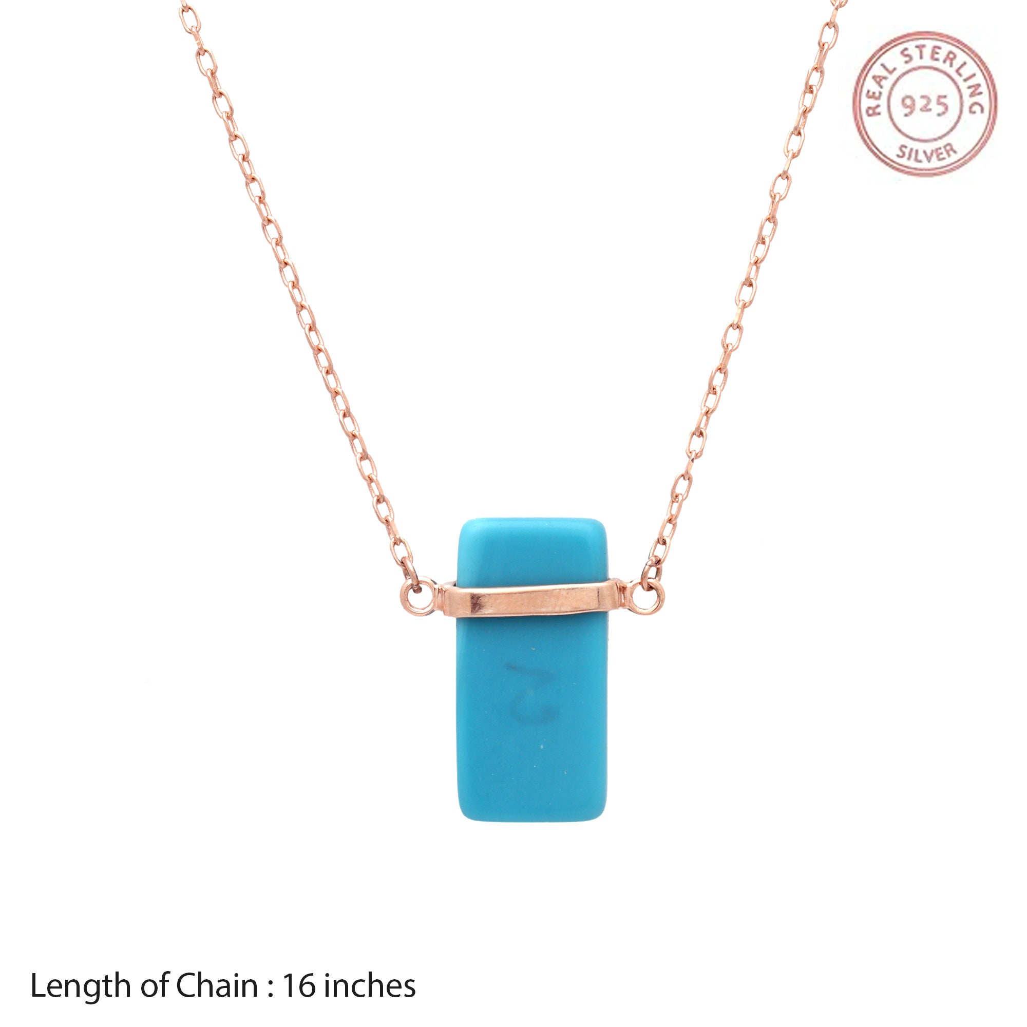 925 Sterling Silver Rose Gold-Plated Turquoise Bar Pendant Necklace for Women