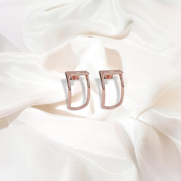 Sleek Rose Gold U-Hoop Earrings for Women – Bold, Curved Bar Design in Polished Finish