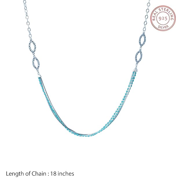 925 Sterling Silver Blue Beaded Necklace for Women