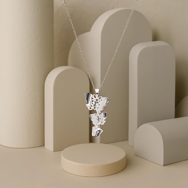 925 Sterling Silver | Silver Triple Butterfly Pendant Necklace – Polished Charm Chain for Elegant Everyday and Occasion Wear