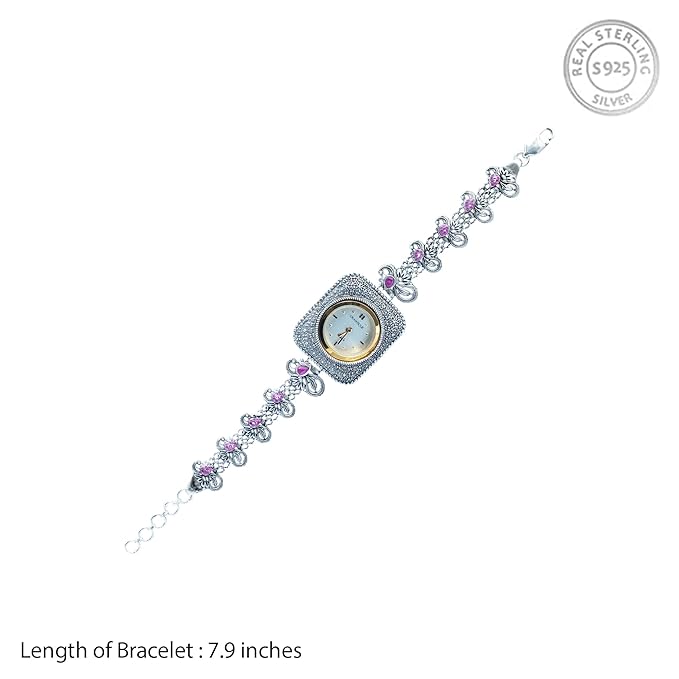 925 Sterling Silver Bracelet Watch for Women with Square White Dial – Stylish, Designer, and Branded Silver Watch for Women