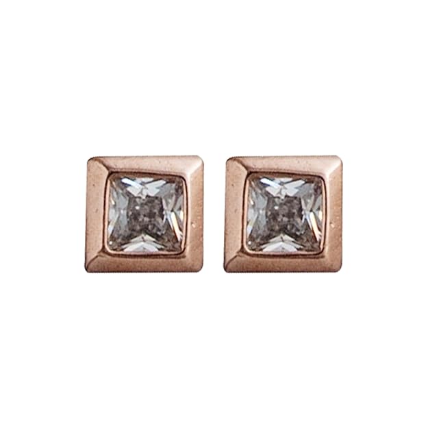Rose Gold Princess Cut Diamond Stud Earrings for Women – Square Bezel Set, Minimalist Fine Jewelry