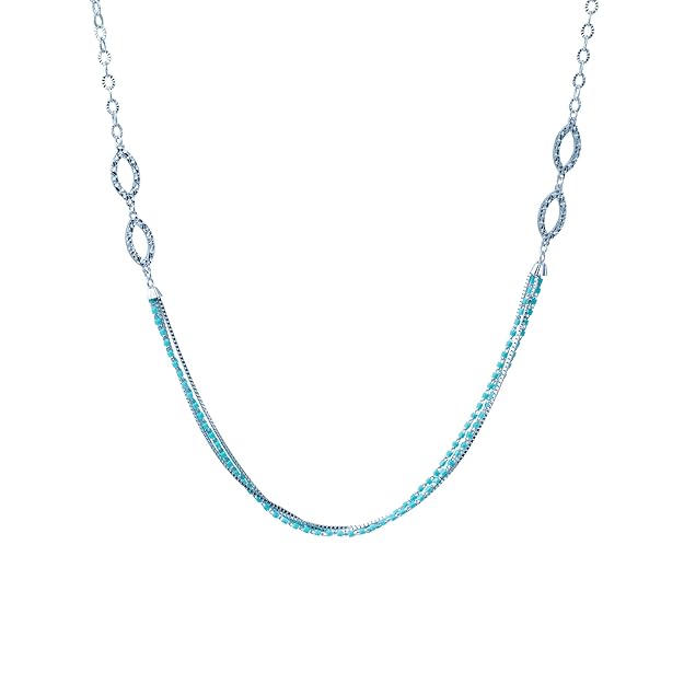 925 Sterling Silver Blue Beaded Necklace for Women