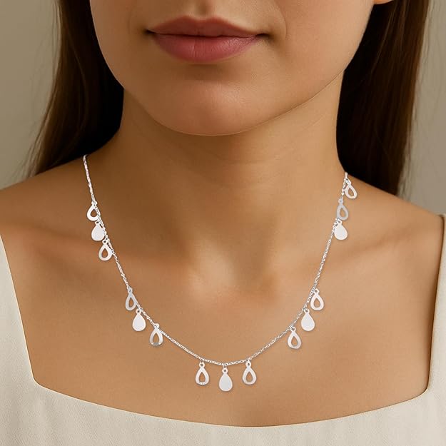 925 Sterling Silver Waterdrop Charm Necklace for Women | Dainty Silver Chain Jewelry for Gifting