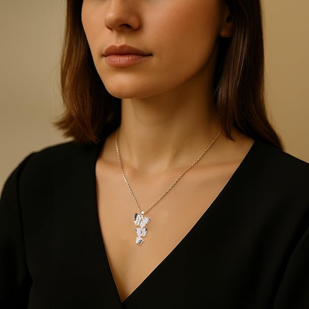 925 Sterling Silver | Silver Triple Butterfly Pendant Necklace – Polished Charm Chain for Elegant Everyday and Occasion Wear