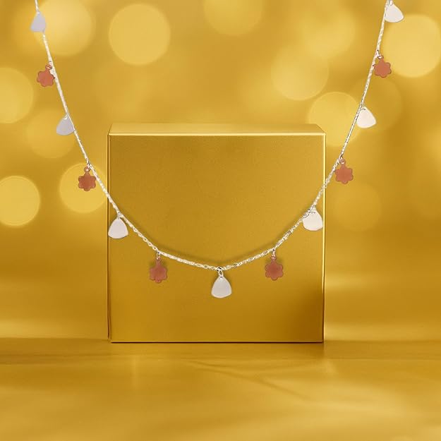925 Sterling Silver Dual-Tone Flower Charm Necklace for Women and Girls | Rose Gold & Silver Heart Pendant Chain