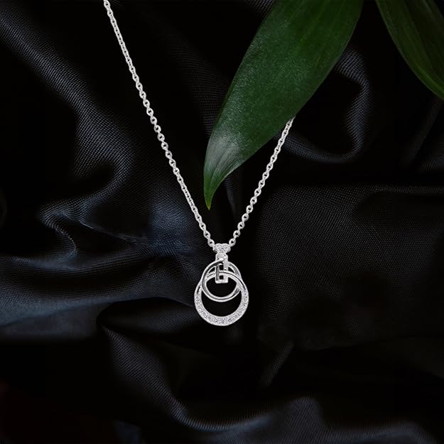925 Sterling Silver | Interlocking Circle Necklace in 925 Silver – Sparkling Zircon-Studded Pendant for Women | Premium Necklace for Women and girls