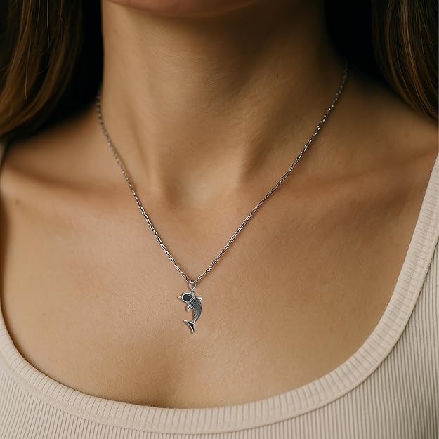 Ocean Theme Chain Jewellery 925 Sterling Silver Dolphin Pendant Necklace for Women & Girls