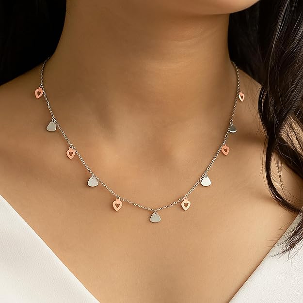 925 Sterling Silver Dual-Tone Heart Pendant Necklace for Women and Girls | Rose Gold & Silver Dainty Chain Jewelry