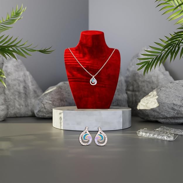 Pastel Swirl Pendant & Earring Set – Multicolor Enamel with Silver Finish