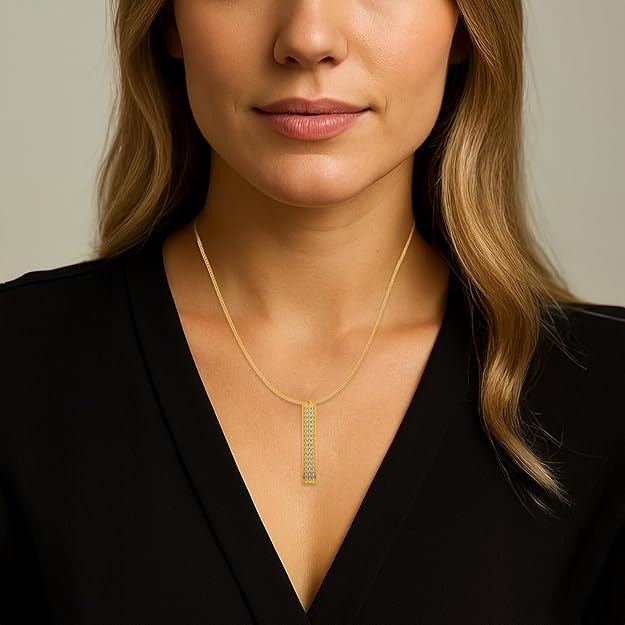 Gold Plated Sterling Silver Vertical Bar Pendant Necklace for Women