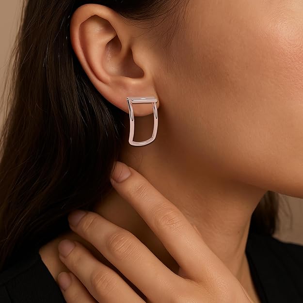 Sleek Rose Gold U-Hoop Earrings for Women – Bold, Curved Bar Design in Polished Finish