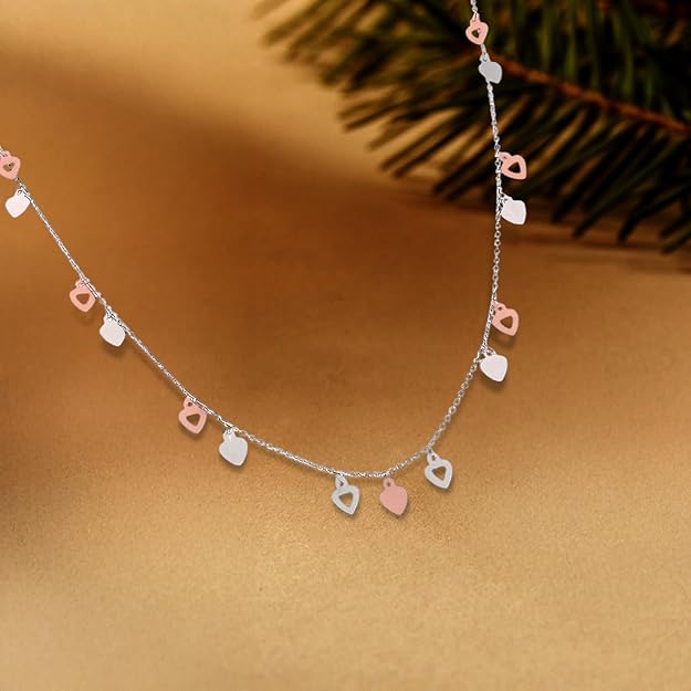 Delicate Heart Charm Necklace in Rose Gold and Silver | 925 Silver Chain for Modern Elegance