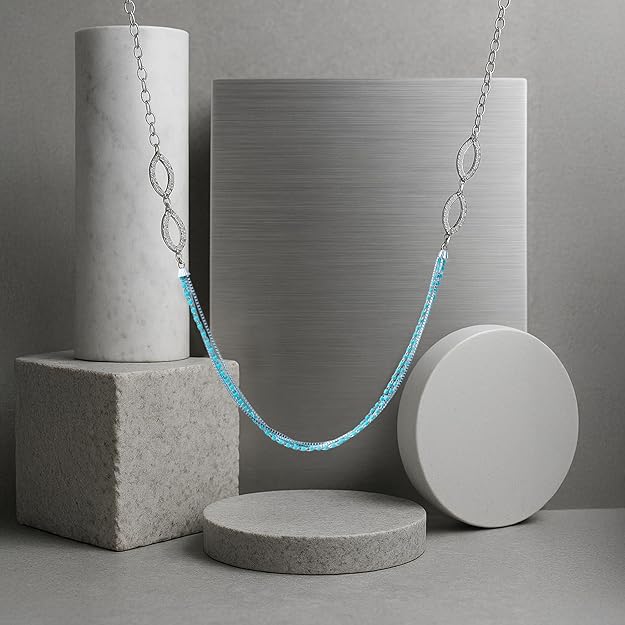 925 Sterling Silver Blue Beaded Necklace for Women