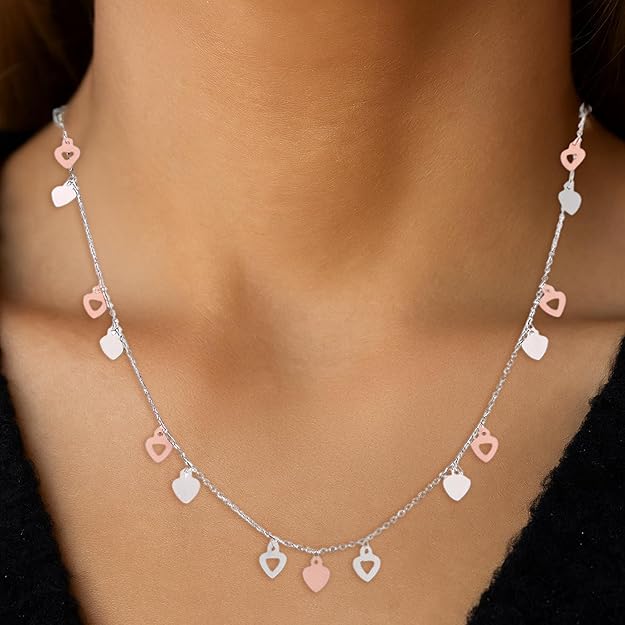 Delicate Heart Charm Necklace in Rose Gold and Silver | 925 Silver Chain for Modern Elegance