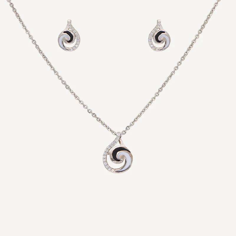 Pastel Swirl Pendant & Earring Set – Multicolor Enamel with Silver Finish