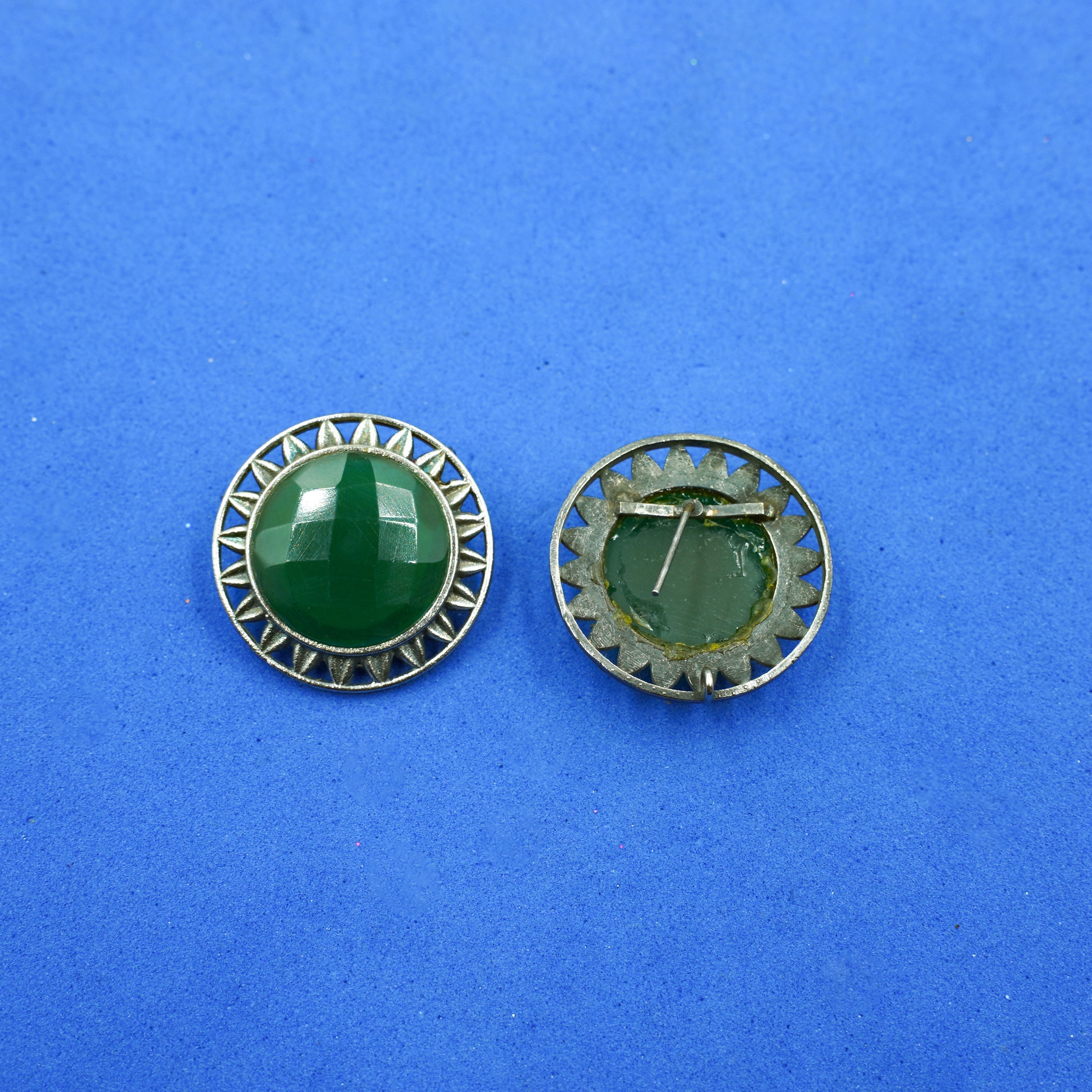 Manikya- Silver Brass Stone-Studded Stud Earrings(Green)