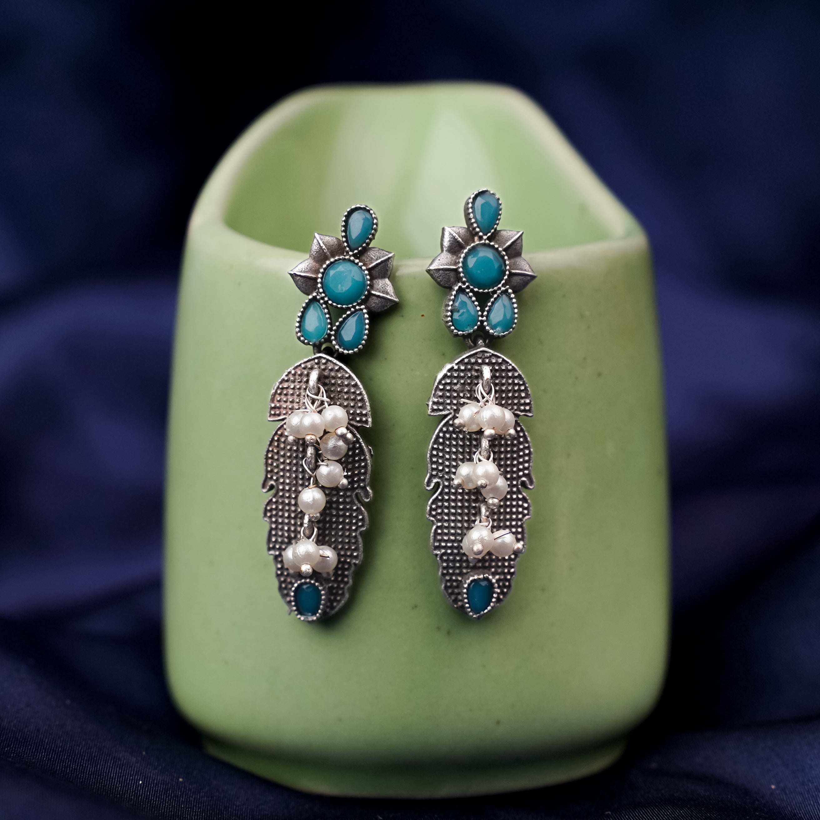 MotiPatra- Silver Brass Pearl dangler earrings