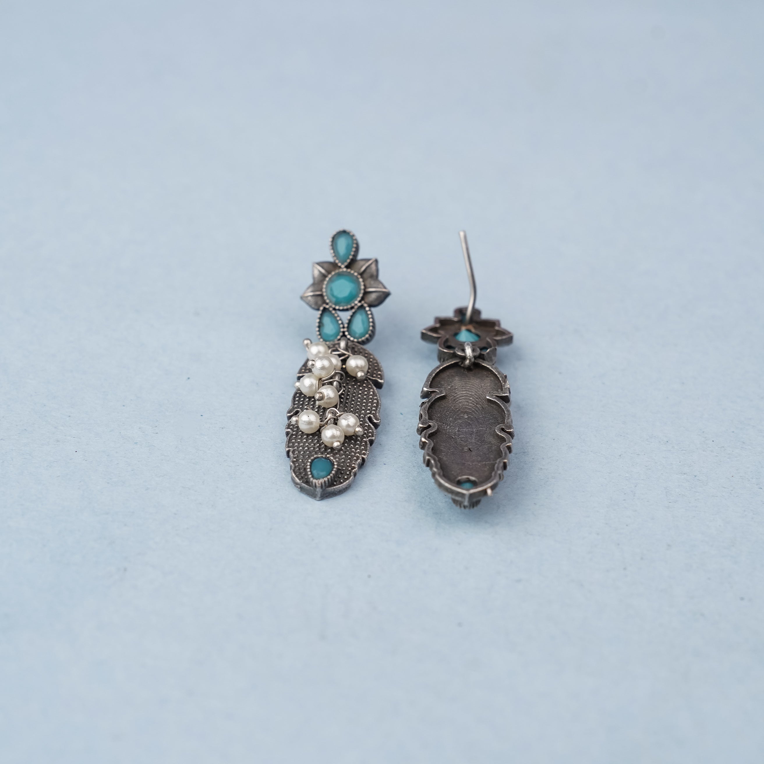 MotiPatra- Silver Brass Pearl dangler earrings