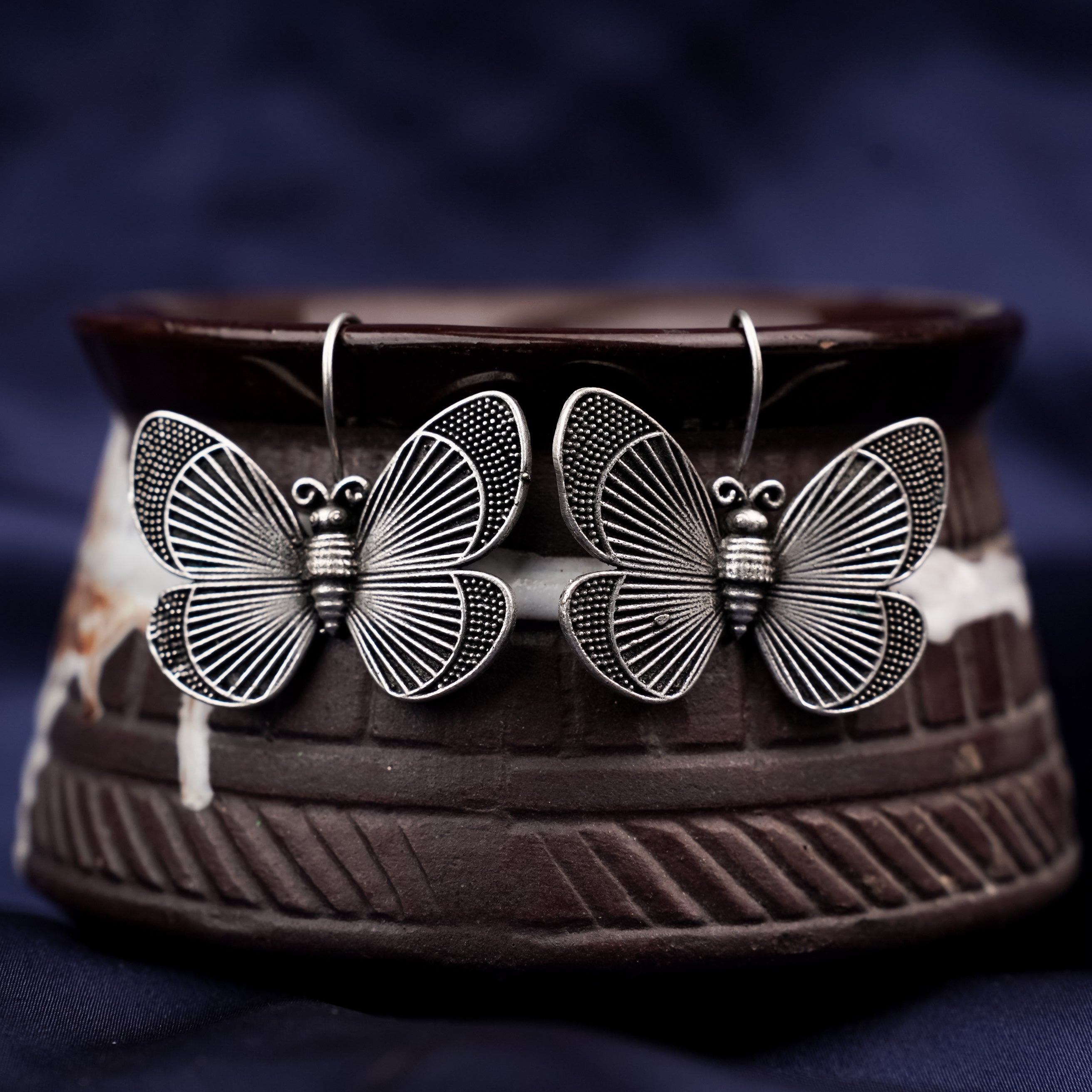 Pankhuri- Silver Brass Oxidised Stud Earrings